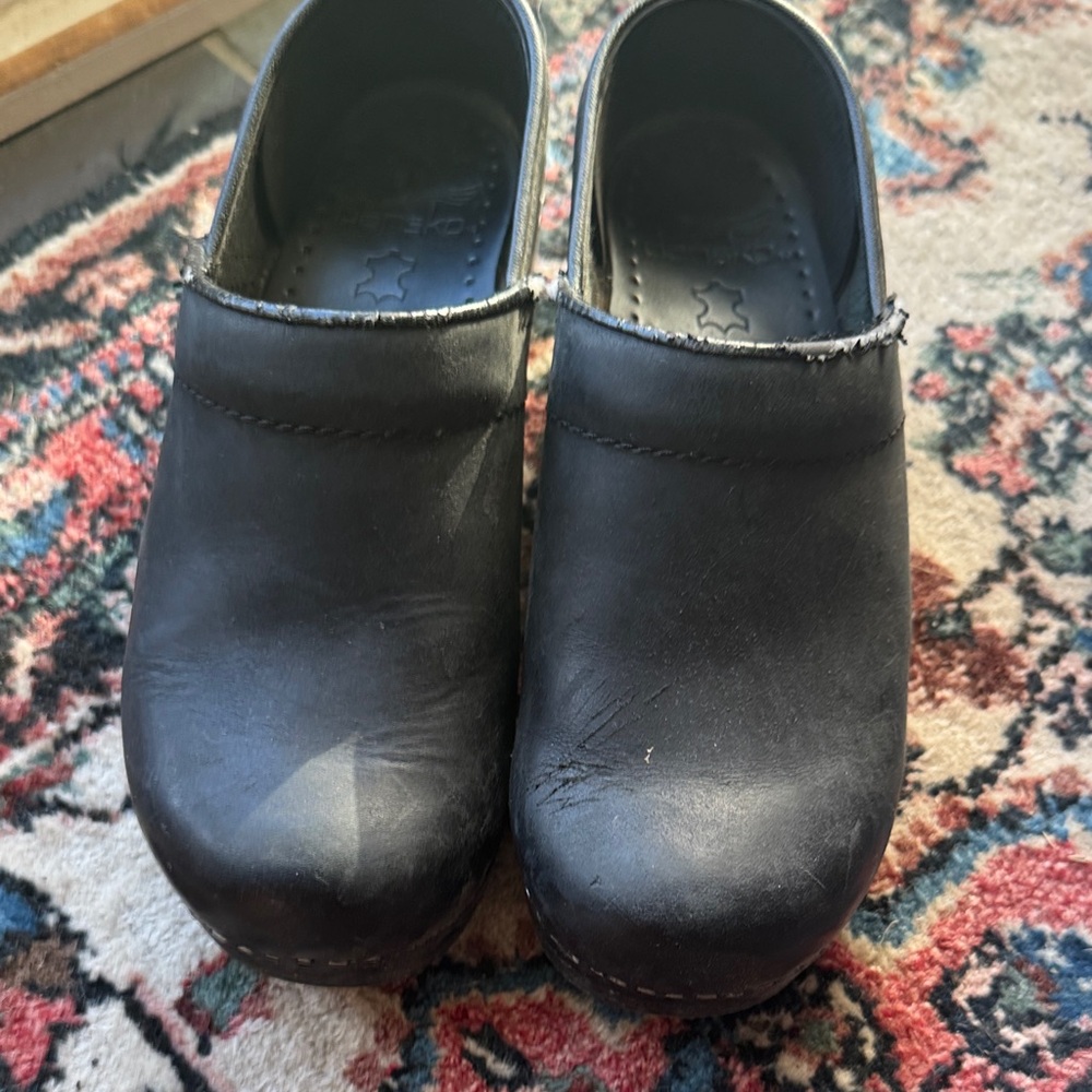 Dansko Black Leather Slip-On Shoes